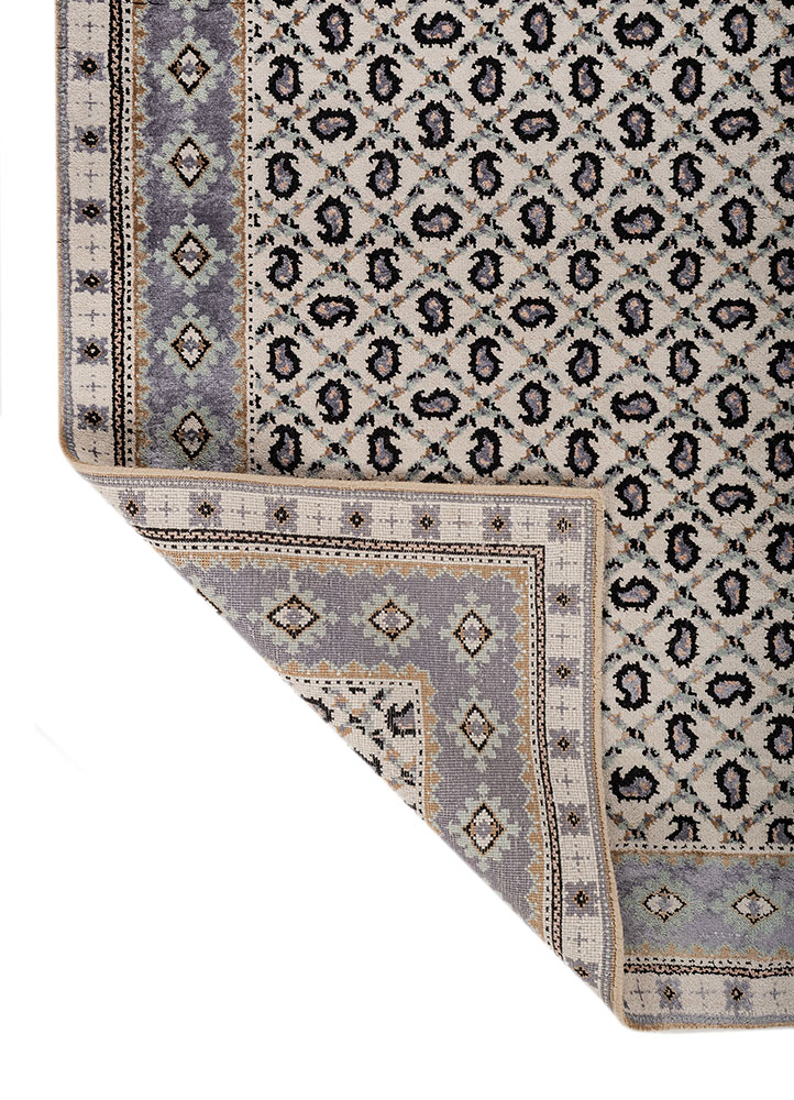 gilded age ivory wool and bamboo silk hand knotted Rug - Perspective