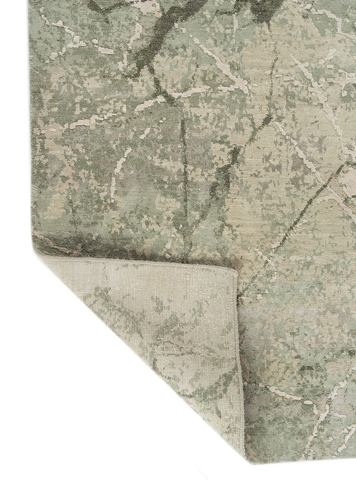 urban pause by kavi green wool and bamboo silk hand knotted Rug - Perspective