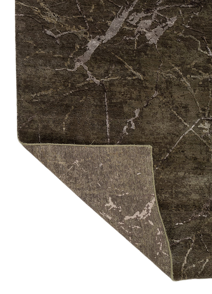 urban pause by kavi grey and black wool and bamboo silk hand knotted Rug - Perspective