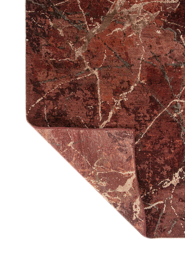 urban pause by kavi red and orange wool and bamboo silk hand knotted Rug - Perspective