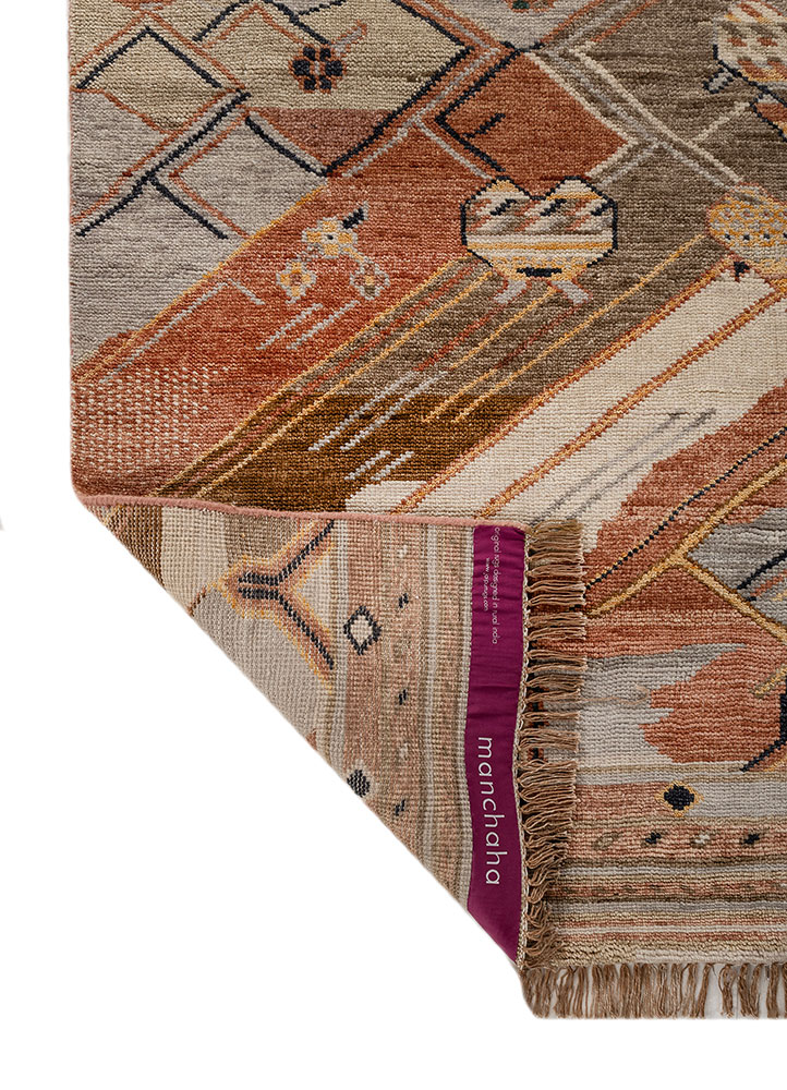 manchaha red and orange wool hand knotted Rug - Perspective