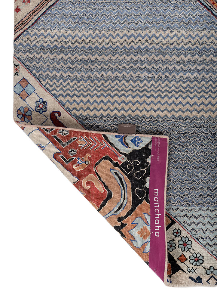 manchaha blue wool and bamboo silk hand knotted Rug - Perspective