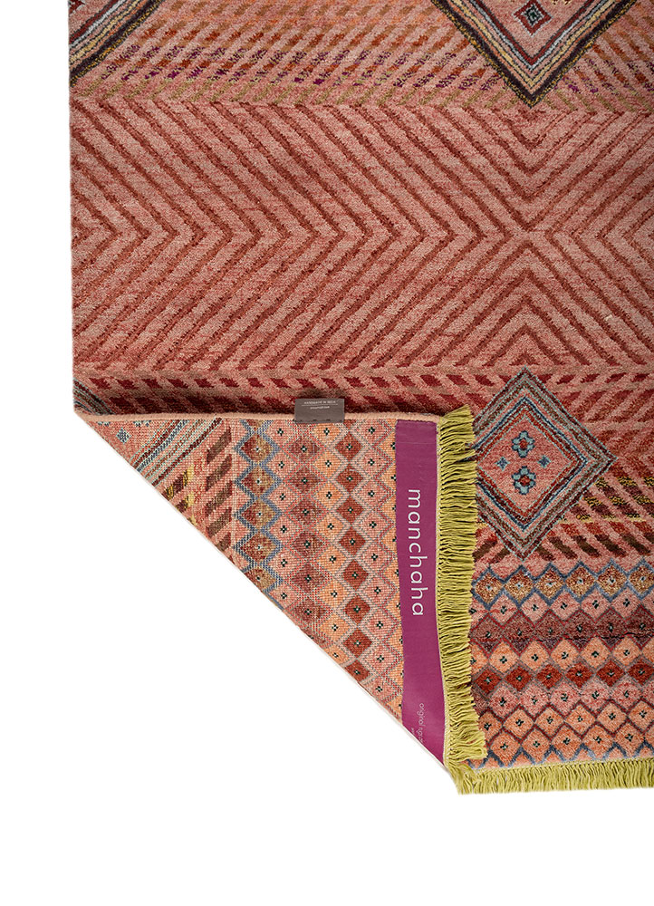 manchaha red and orange wool and bamboo silk hand knotted Rug - Perspective