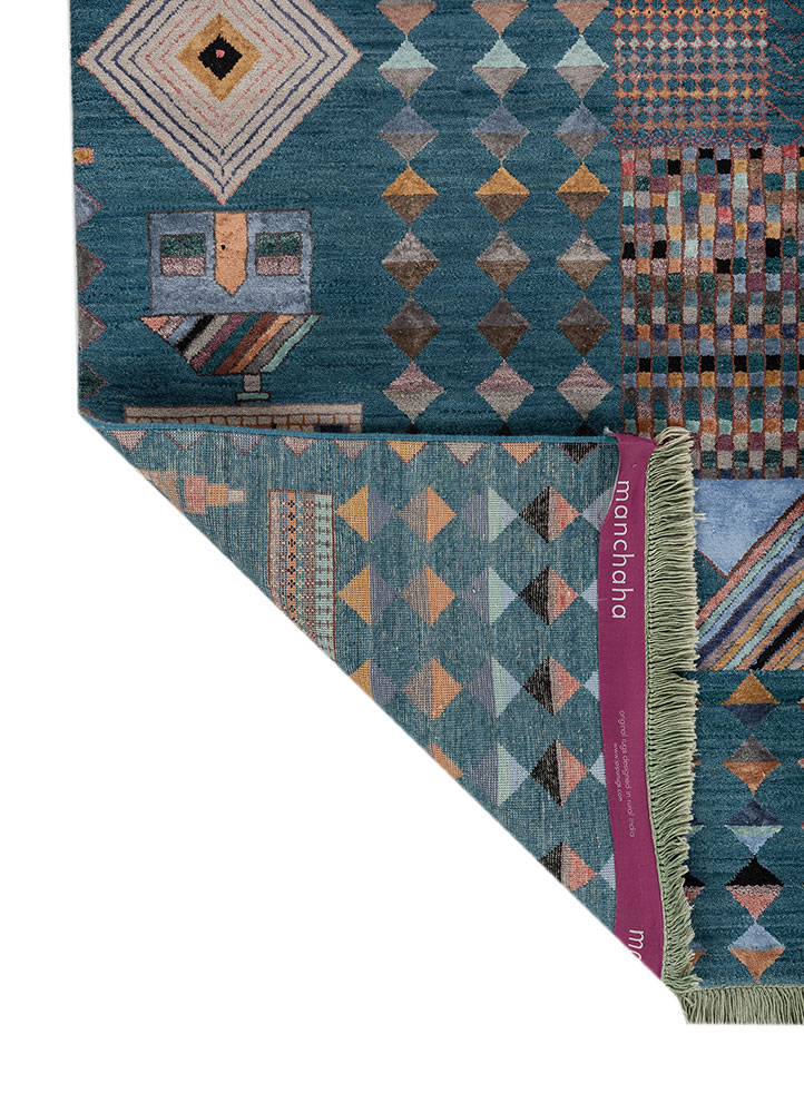 manchaha blue wool and bamboo silk hand knotted Rug - Perspective