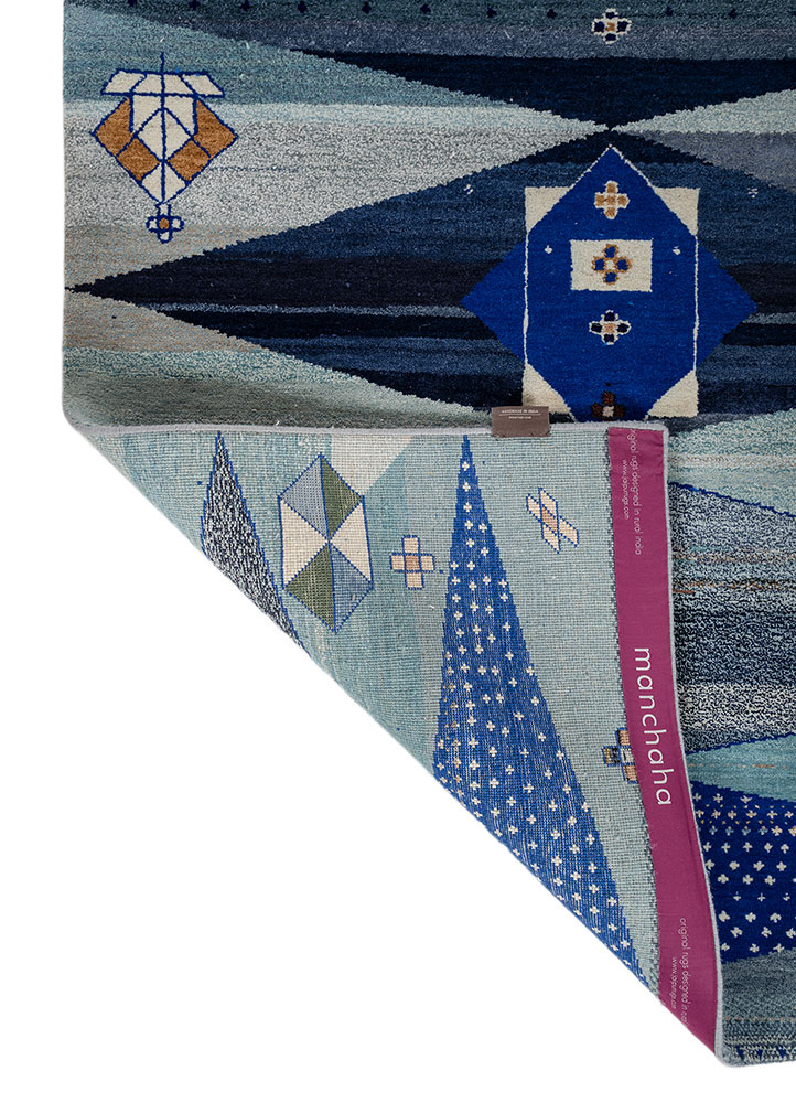 freedom manchaha blue wool and bamboo silk hand knotted Rug - Perspective