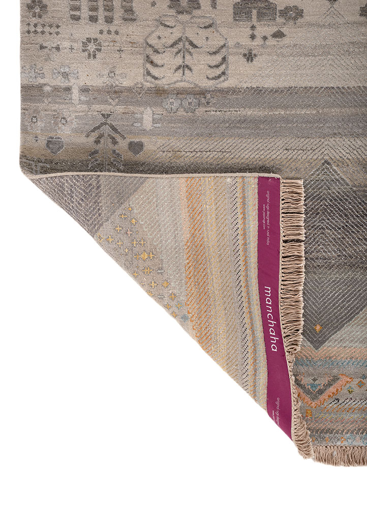 manchaha grey and black wool and bamboo silk hand knotted Rug - Perspective