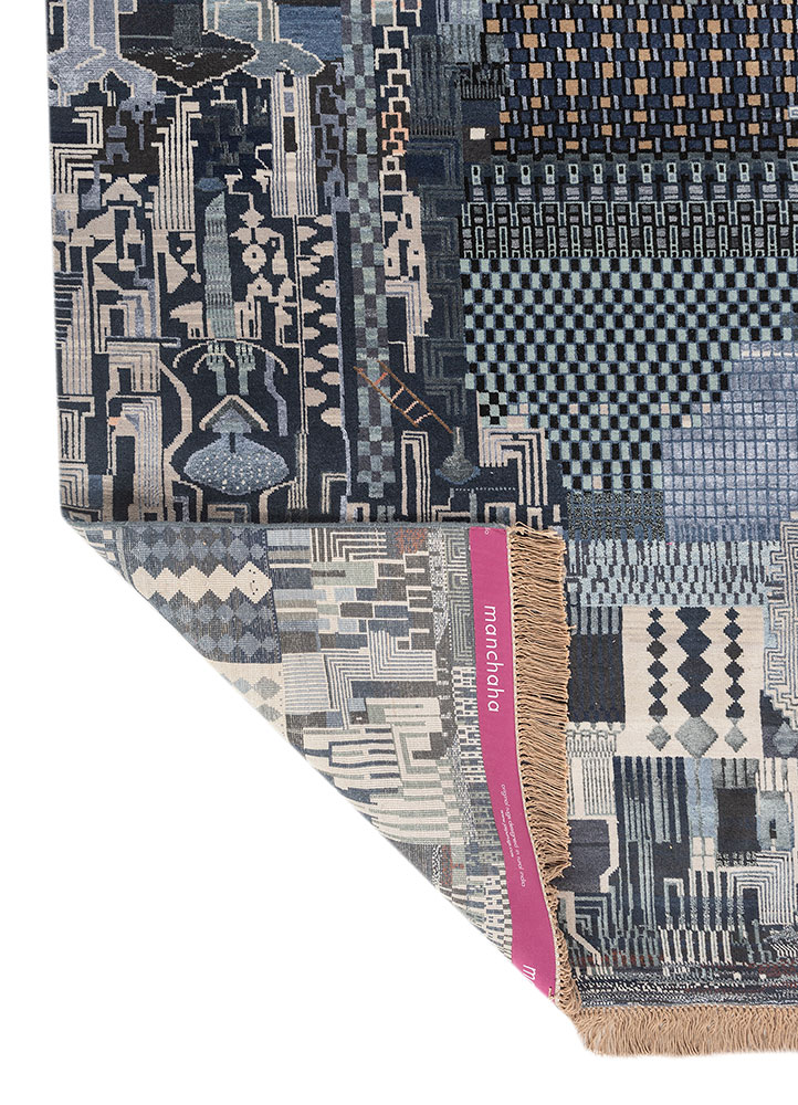 manchaha blue wool and bamboo silk hand knotted Rug - Perspective