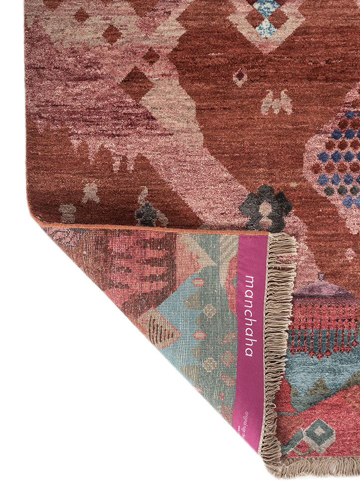 manchaha red and orange wool and bamboo silk hand knotted Rug - Perspective