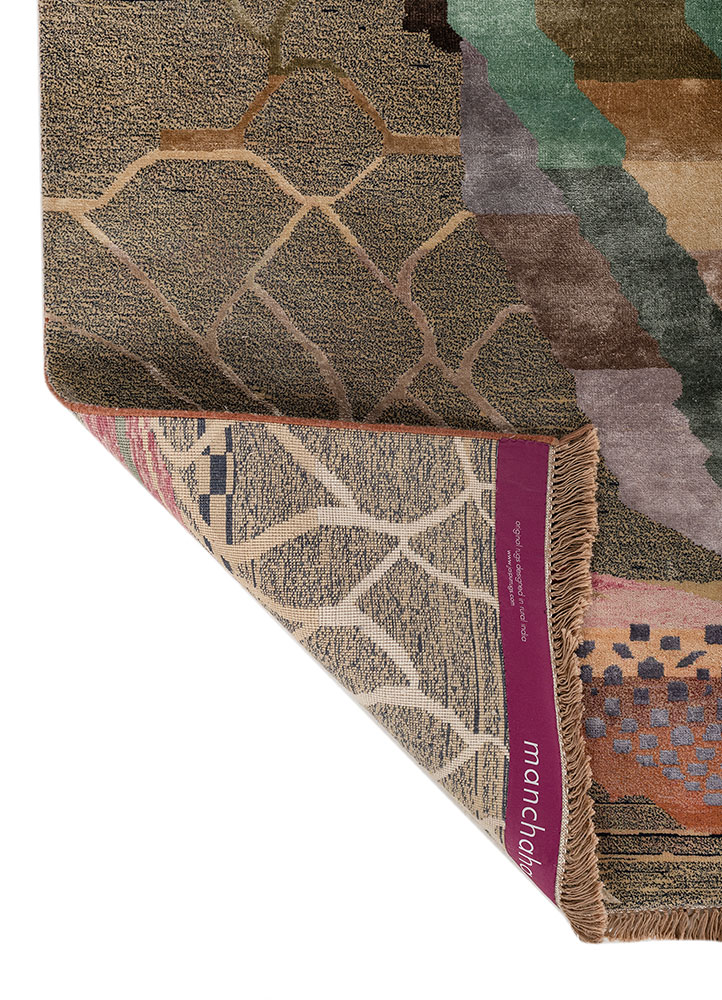 manchaha red and orange wool and bamboo silk hand knotted Rug - Perspective