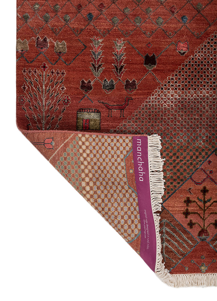 manchaha red and orange wool and bamboo silk hand knotted Rug - Perspective