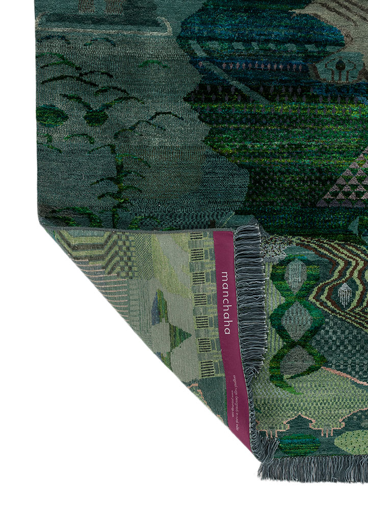 manchaha green wool and silk hand knotted Rug - Perspective