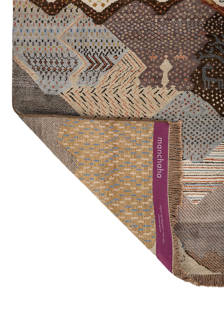 manchaha beige and brown wool and bamboo silk hand knotted Rug - Perspective