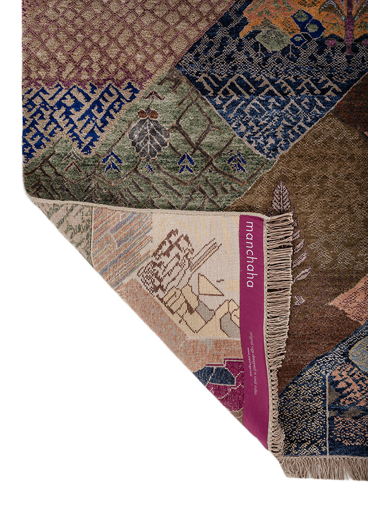 manchaha blue wool and bamboo silk hand knotted Rug - Perspective