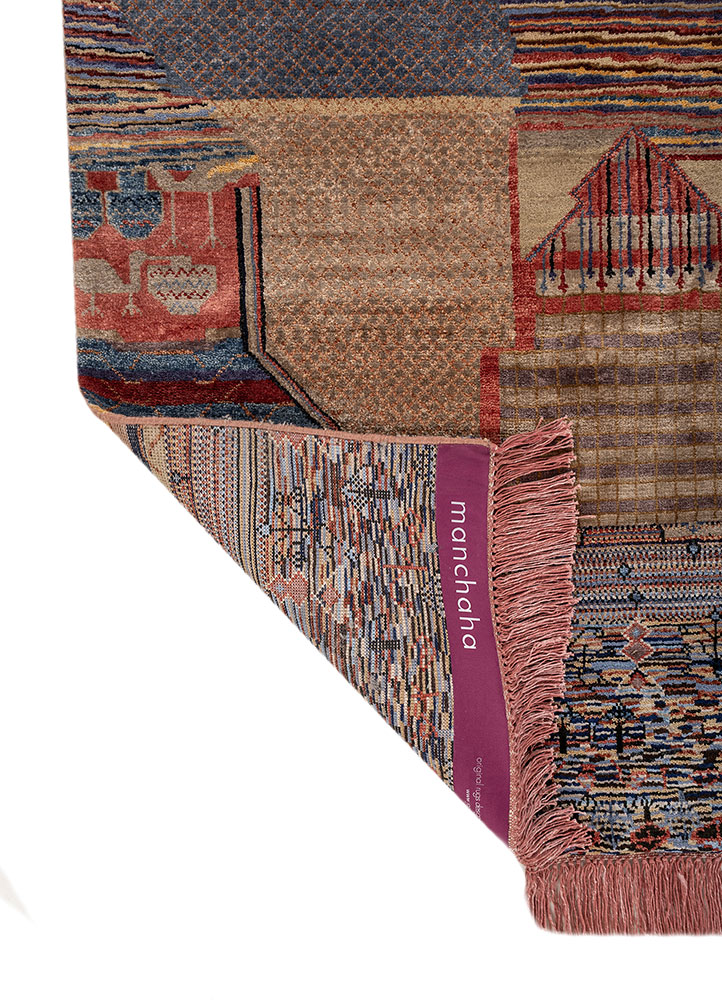 manchaha blue wool and bamboo silk hand knotted Rug - Perspective