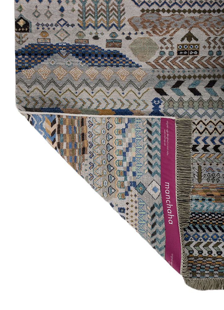 manchaha blue wool and bamboo silk hand knotted Rug - Perspective