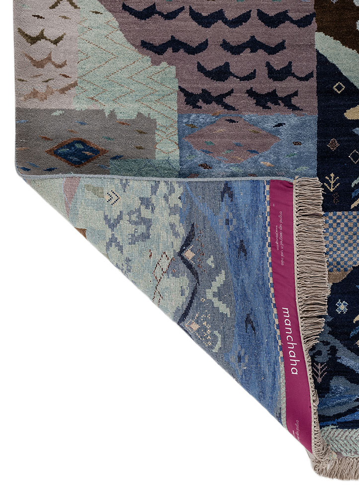 manchaha blue wool and bamboo silk hand knotted Rug - Perspective