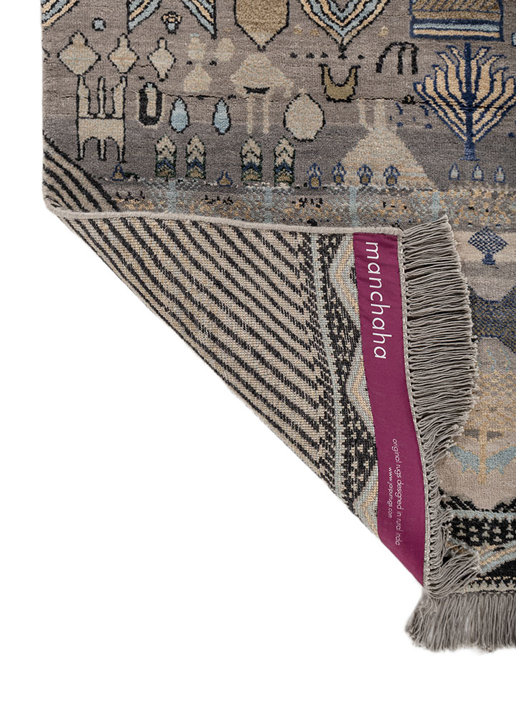 manchaha grey and black wool and bamboo silk hand knotted Rug - Perspective