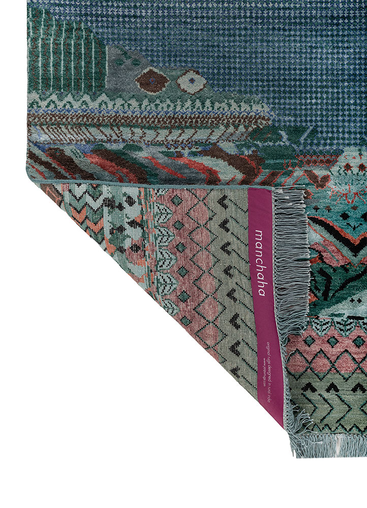 manchaha blue wool and bamboo silk hand knotted Rug - Perspective
