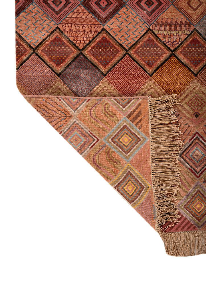 manchaha red and orange wool and bamboo silk hand knotted Rug - Perspective