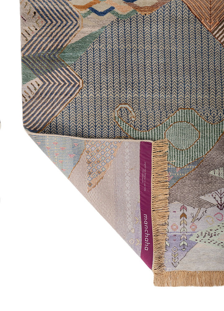 manchaha blue wool and bamboo silk hand knotted Rug - Perspective