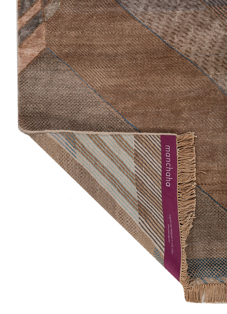 manchaha beige and brown wool and bamboo silk hand knotted Rug - Perspective