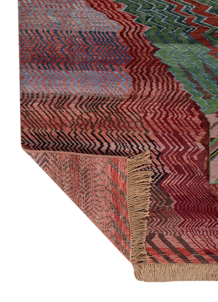 manchaha red and orange wool and bamboo silk hand knotted Rug - Perspective