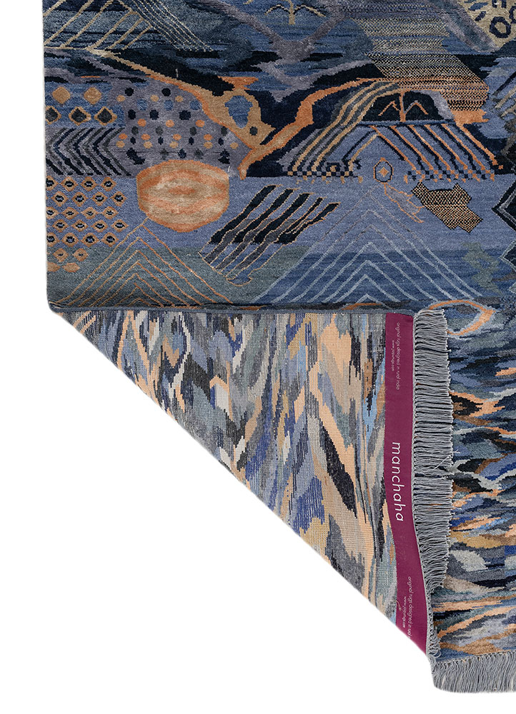 manchaha blue wool and bamboo silk hand knotted Rug - Perspective