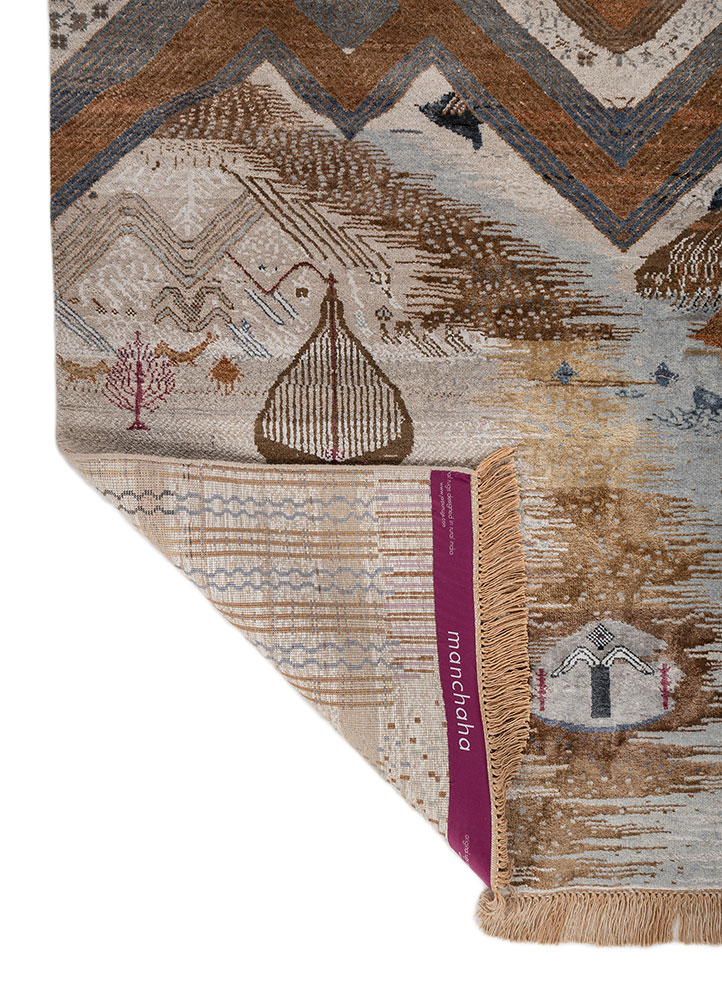 manchaha blue wool and bamboo silk hand knotted Rug - Perspective