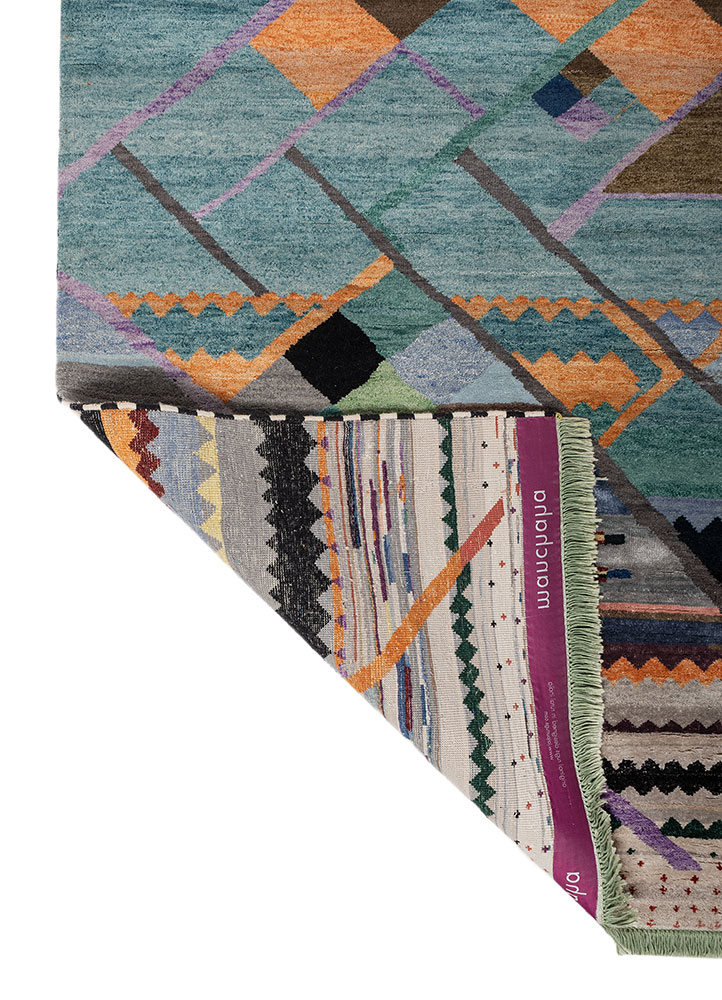freedom manchaha blue wool and bamboo silk hand knotted Rug - Perspective
