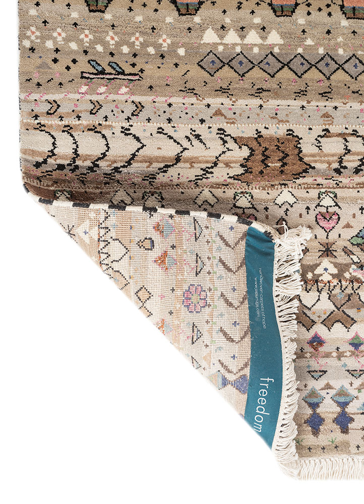 freedom manchaha beige and brown wool and bamboo silk hand knotted Rug - Perspective
