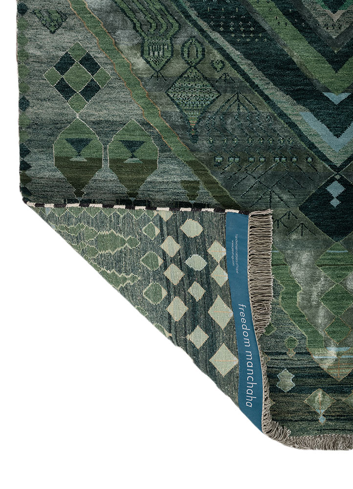 freedom manchaha green wool and bamboo silk hand knotted Rug - Perspective