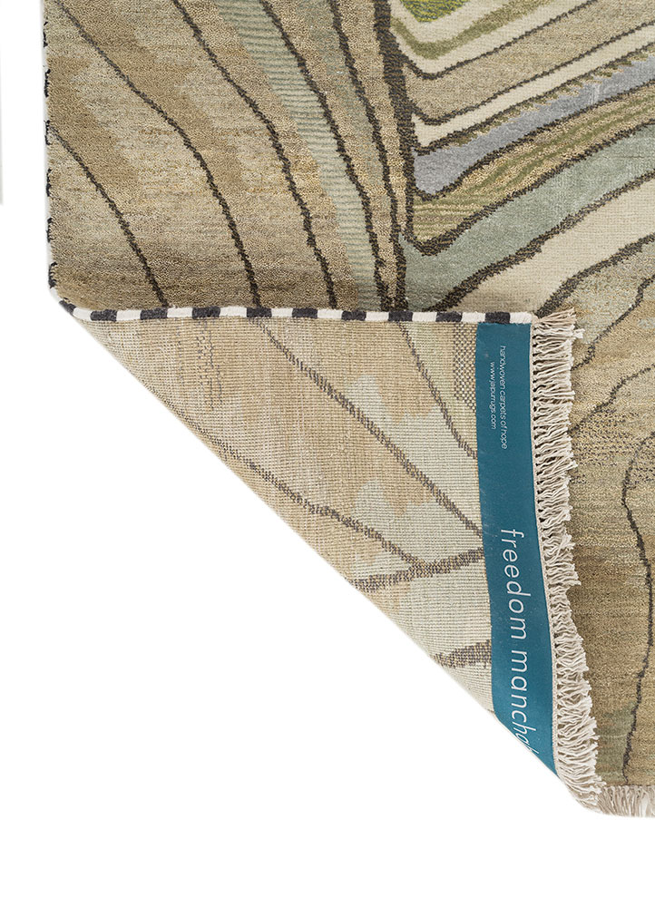 freedom manchaha green wool and bamboo silk hand knotted Rug - Perspective