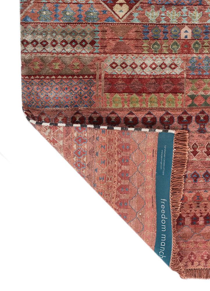 freedom manchaha red and orange wool and bamboo silk hand knotted Rug - Perspective