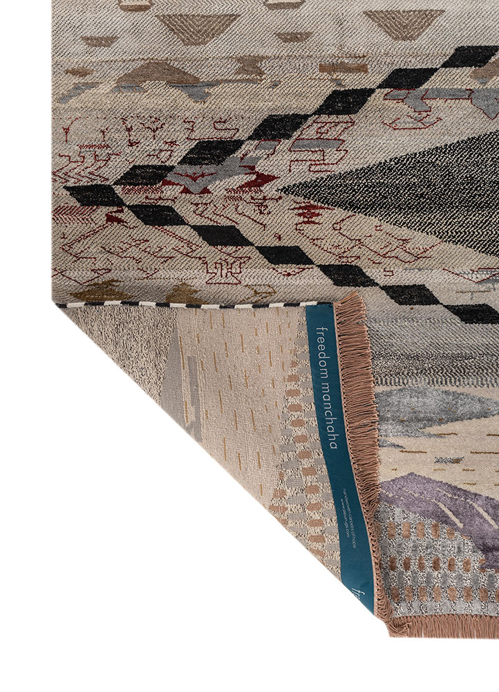 freedom manchaha grey and black wool and bamboo silk hand knotted Rug - Perspective
