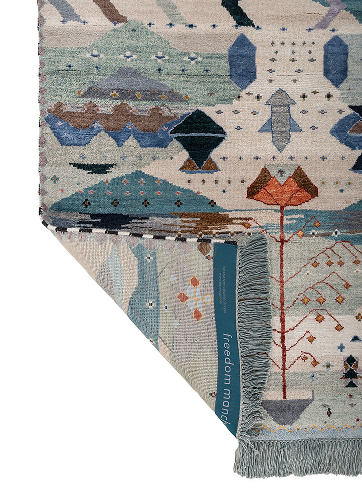 freedom manchaha ivory wool and bamboo silk hand knotted Rug - Perspective