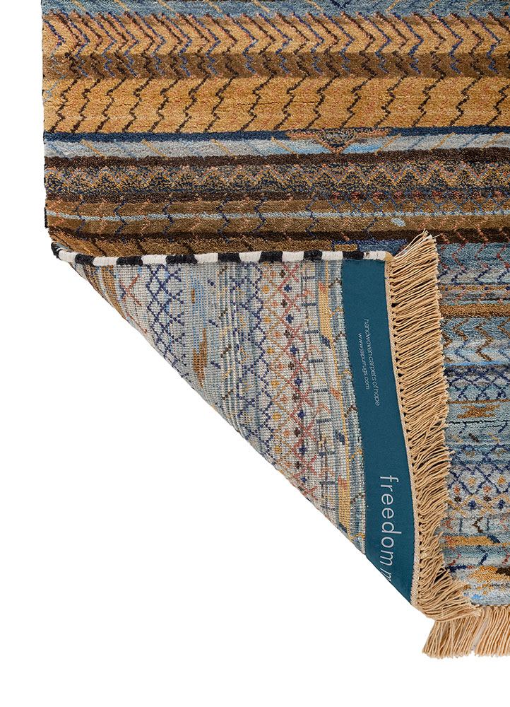 freedom manchaha blue wool and bamboo silk hand knotted Rug - Perspective