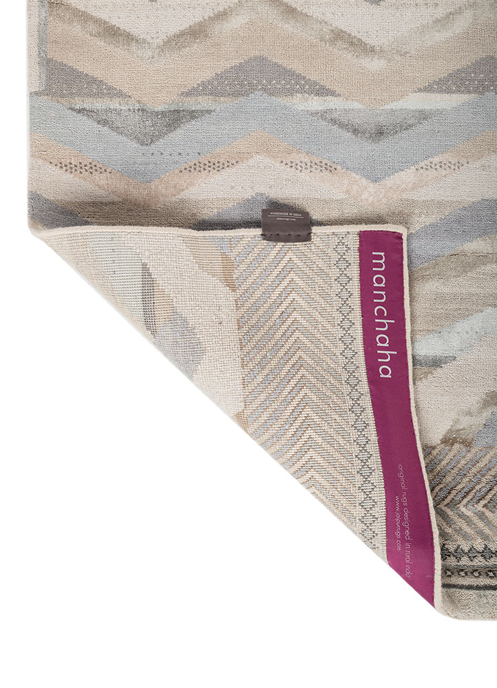 manchaha beige and brown wool and bamboo silk hand knotted Rug - Perspective
