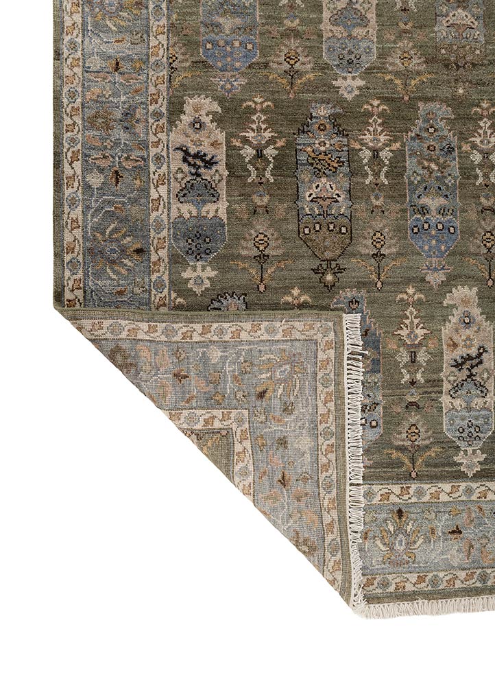 savana green wool hand knotted Rug - Perspective