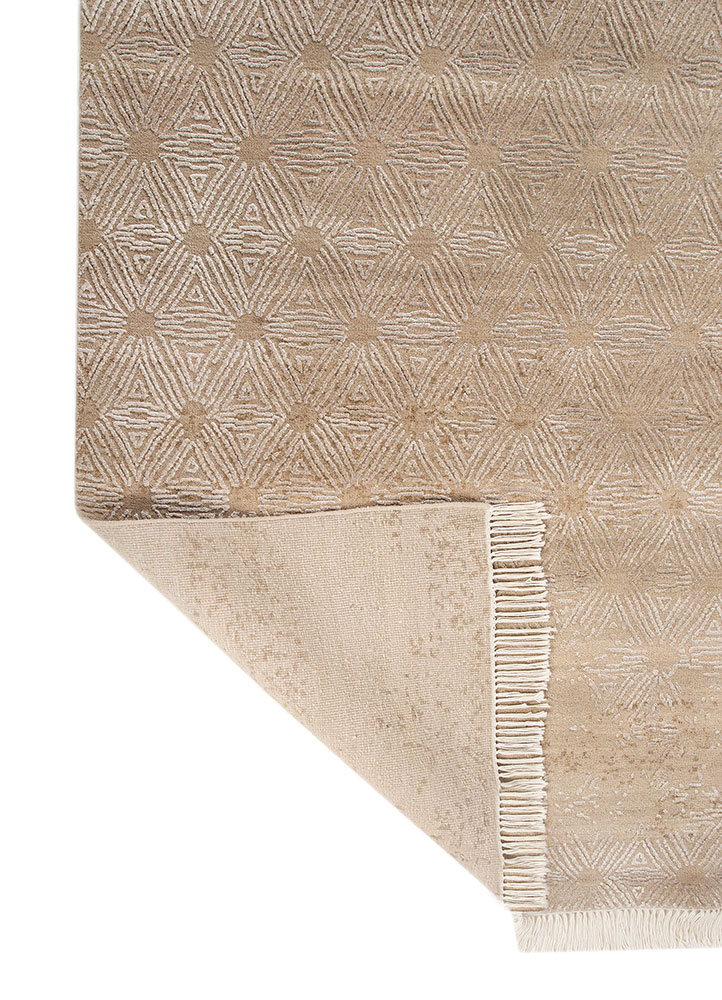 entropy beige and brown wool and bamboo silk hand knotted Rug - Perspective