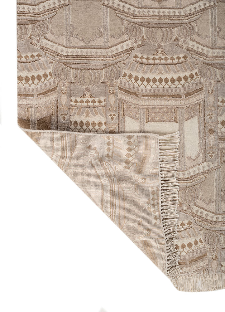 khidki ivory wool and bamboo silk hand knotted Rug - Perspective
