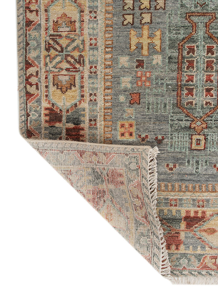 savana green wool hand knotted Rug - Perspective