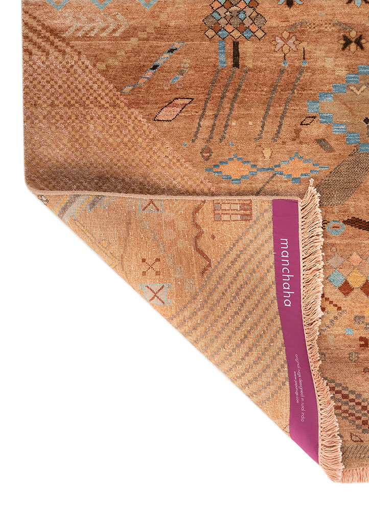 manchaha red and orange wool and silk hand knotted Rug - Perspective