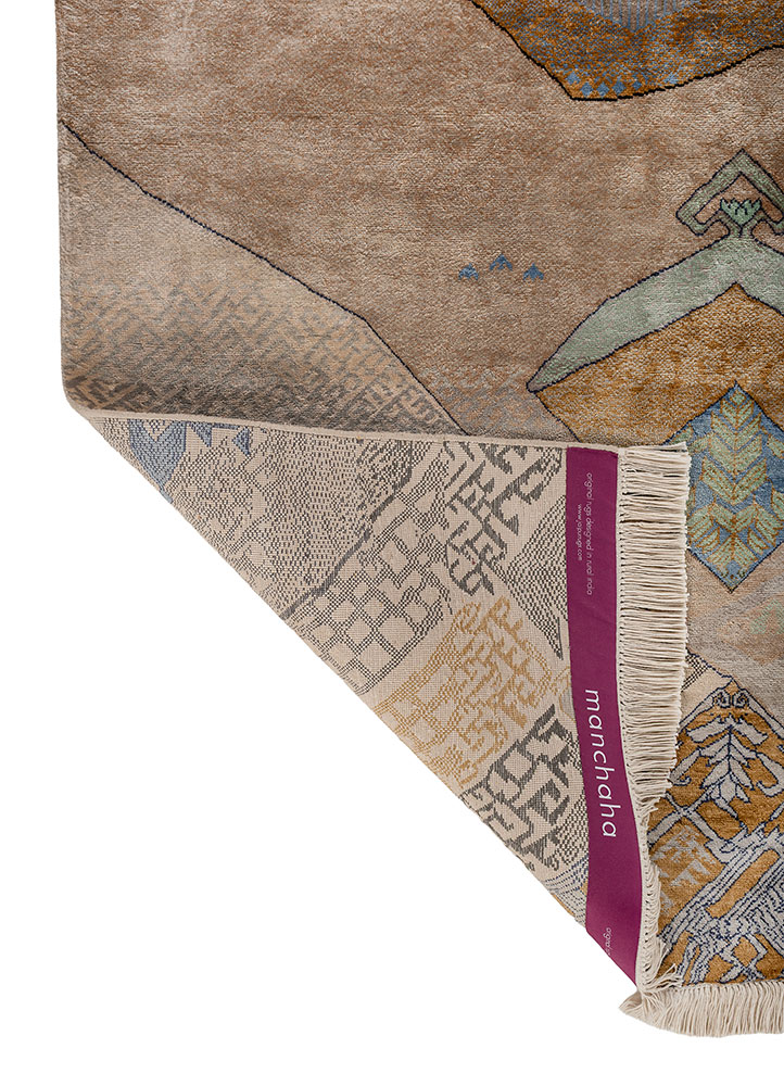 manchaha grey and black silk hand knotted Rug - Perspective