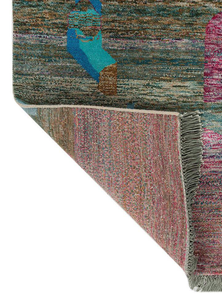 kavi x manchaha pink and purple wool hand knotted Rug - Perspective