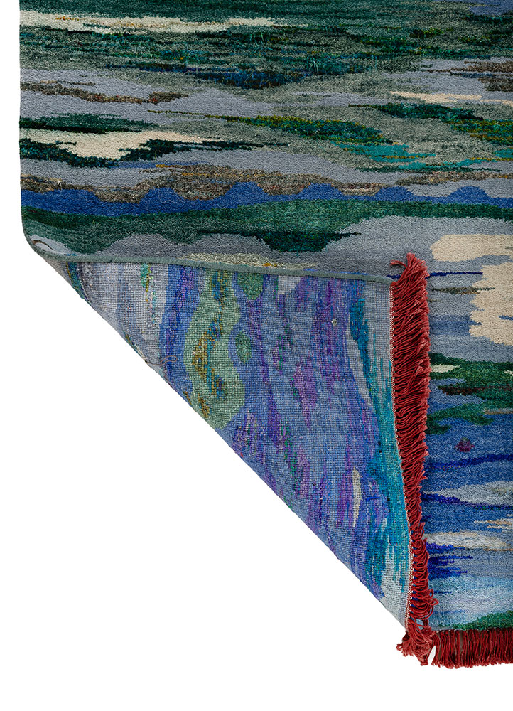 kavi x manchaha blue wool hand knotted Rug - Perspective