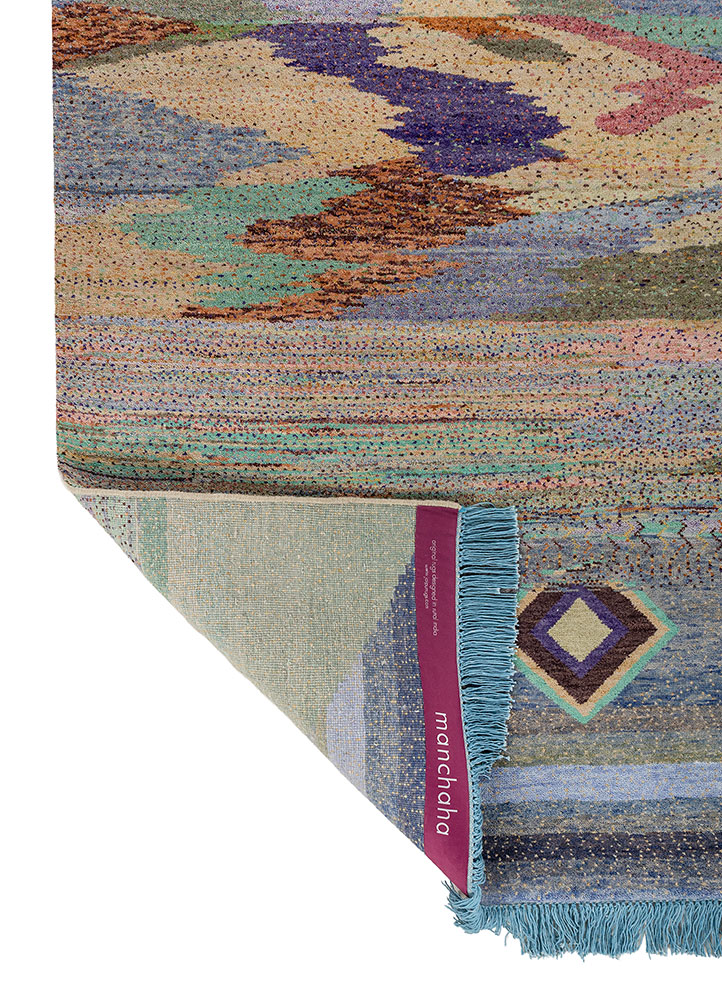 kavi x manchaha pink and purple wool hand knotted Rug - Perspective