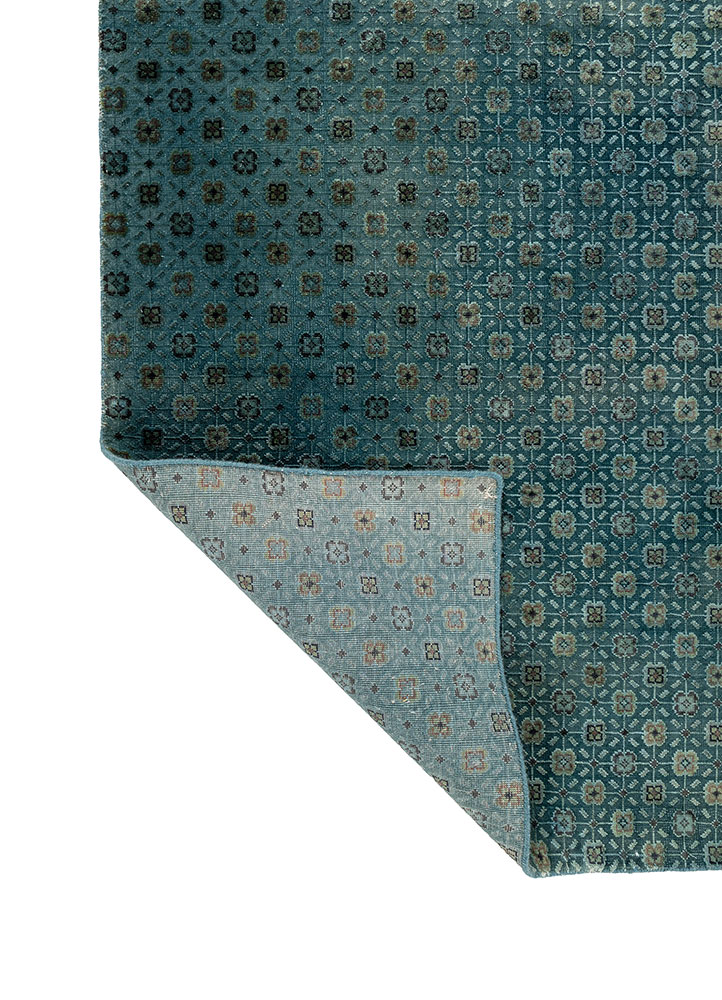 lacuna blue wool and silk hand knotted Rug - Perspective