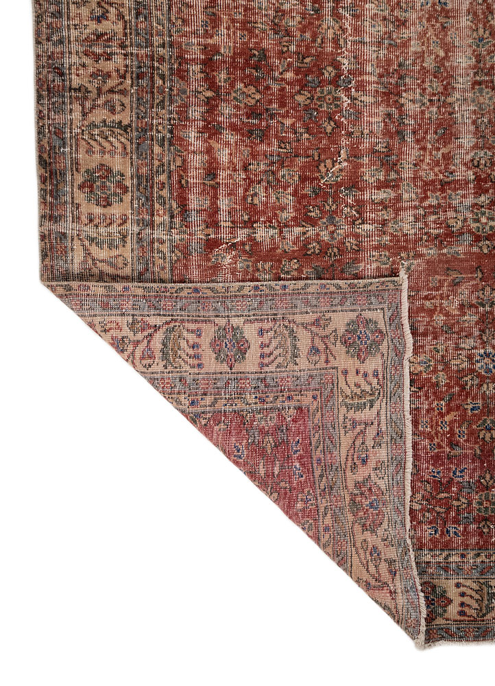 vintage red and orange wool hand knotted Rug - Perspective