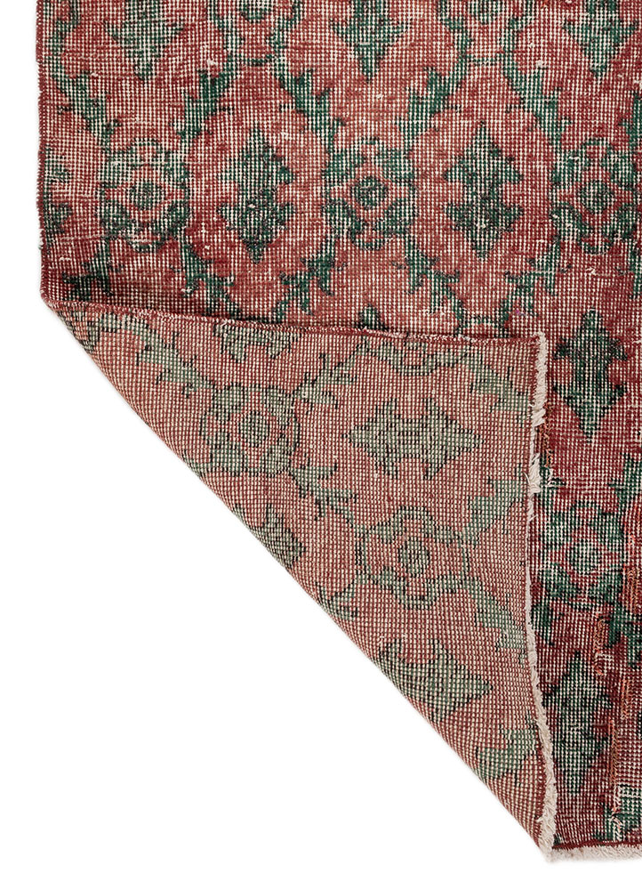 vintage red and orange wool hand knotted Rug - Perspective