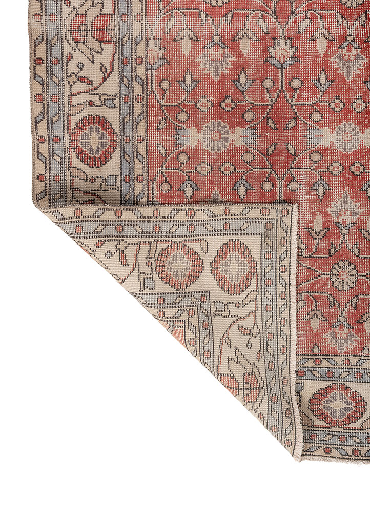 vintage red and orange wool hand knotted Rug - Perspective